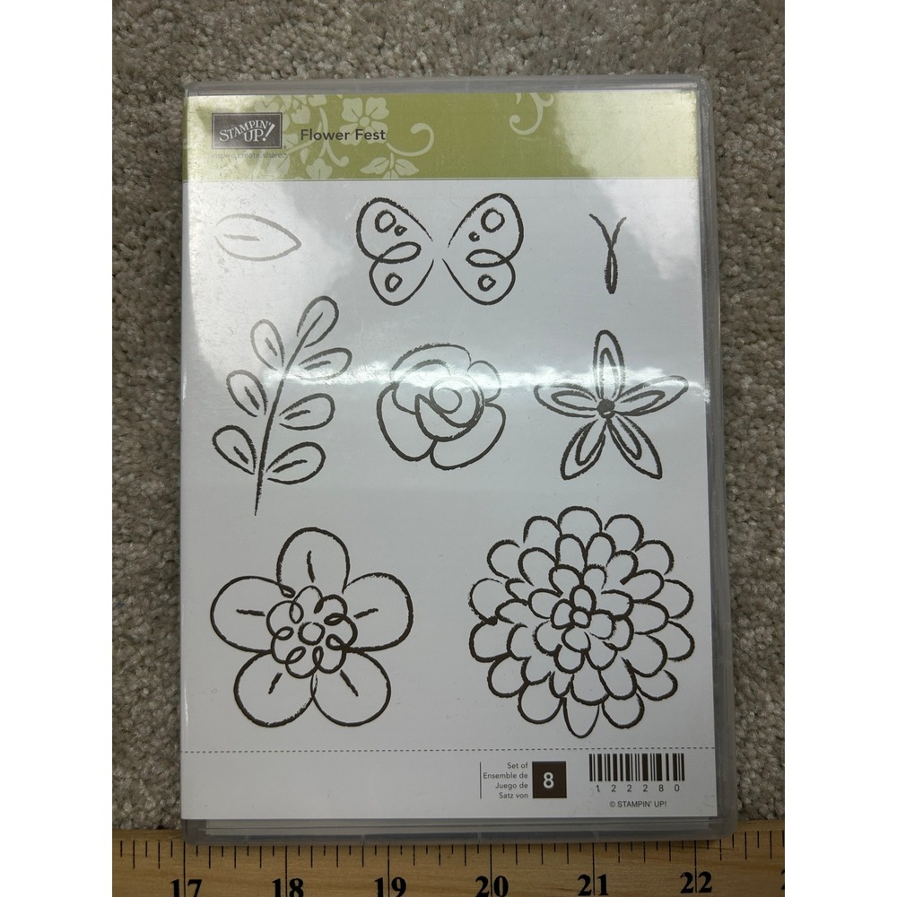 Stampin Up Flower Fest 122280 Rubber Stamp Set Floral Butterfly 8pc Retired